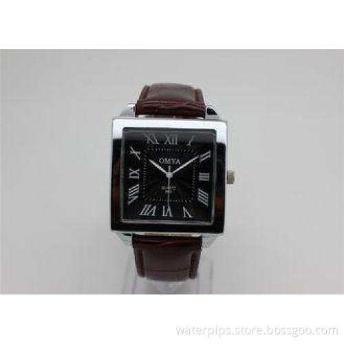 Square Men Quartz Watch analog alloy leather strap Roman Nu
